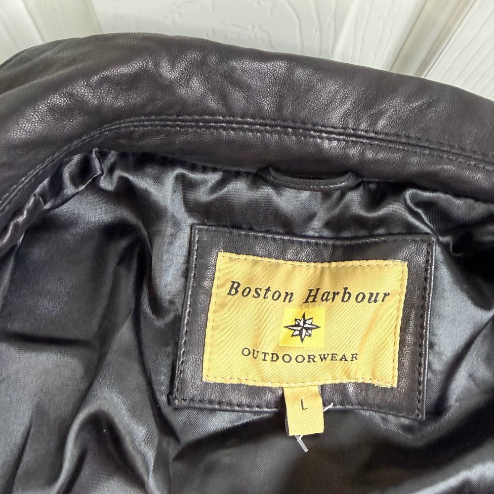 Boston Harbour Outdoorwear Mens Black Leather Button Front Car Coat Jacket L - Picture 3 of 16